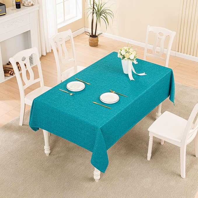 BALCONY & FALCON Square Tablecloth Washable Wrinkle Resistant and Water Proof Table Cloth Decorative Linen Fabric Tablecloths for Dining Party Kitchen Wedding Outdoor Use (Lake Blue, 47x47)