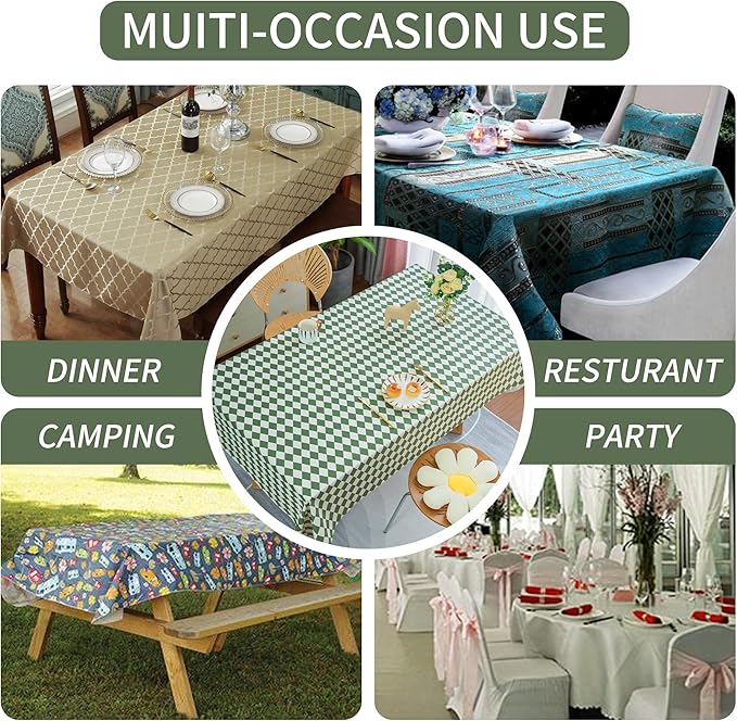 Rectangle Table Cloth,100% Waterproof Tablecloth Oil Proof Spill Proof Vinyl Table Cloth, Wipe Clean Plastic Table Cover for Dining, Camping, Indoor and Outdoor 54" x 102",Green Checkered