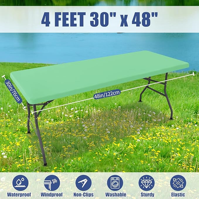Spandex 4 Foot Rectangle Table Cloth 6 Pack, Elastic Fitted Tablecloths for Picnic, Stretch Washable Patio Table Cover for Outdoor, Camping, Banquet and Parties (Bright Green, 30"x48")
