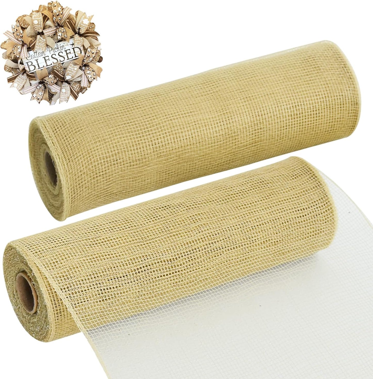 TONIFUL 2 Rolls 10 Inch Burlap Natural Decorative Mesh Ribbon Rolls, Perfect for Wreaths, Swags, Christmas Trees, Home Decoration, and Creative Crafts