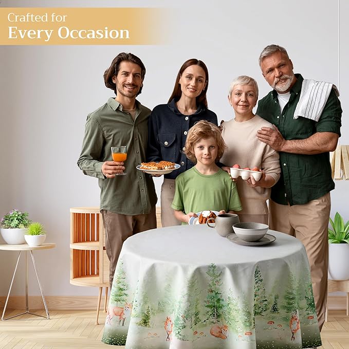 Maison d' Hermine Table Cloth Round Table 100% Cotton 69 Inches Fall Tablecloth Reusable Everyday Use for Thanksgiving Christmas Decorations Dining Farmhouse Party (Winter Mornings)
