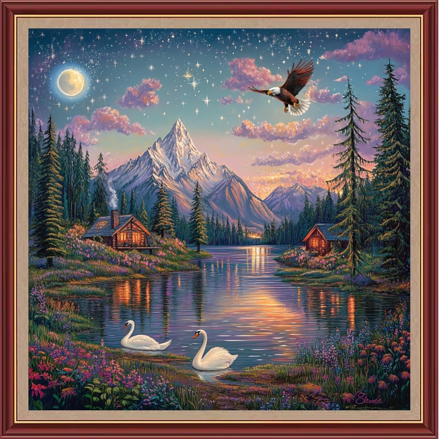 DMCXART Counted Cross Stitch Kits for Adults Needlepoint Kits Unprinted Cross Stitching Embroidery Kit 11CT Cross Stitch Supplies-Sunset Scenery 18x18 inch