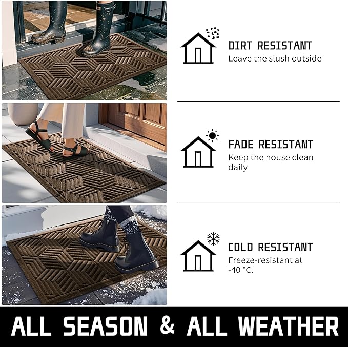 Yimobra Door Mats Outdoor 29.5x17, All-Season Waterproof Outdoor Mats for Front Door Entrance with Drainage Holes, Heavy Duty Non-Slip Doormat for Garage Patio Entryway Indoor, Brown