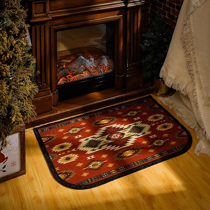 Demissle Cabin Fireplace Hearth Rug Fireplace Mats Cabin Southwestern Fireproof Rug Fire Resistant Mat for Wood Stove Floor for Kitchen Indoor Outdoor(24 x 36 Inch,Elegant)