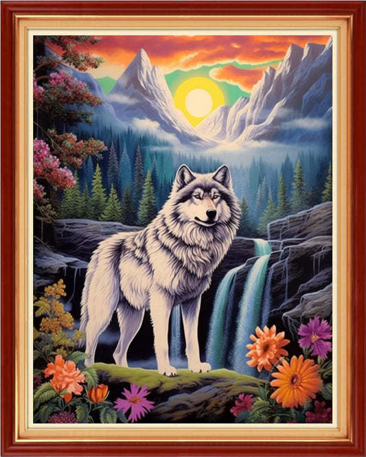Magxvouy Cross Stitch Kits Stamped Full Range of Embroidery Kits,Cross Stitch Patterns Needlework Kits for Beginners 11CT Printed Kits&Wolf Waterfall 16x20 inch