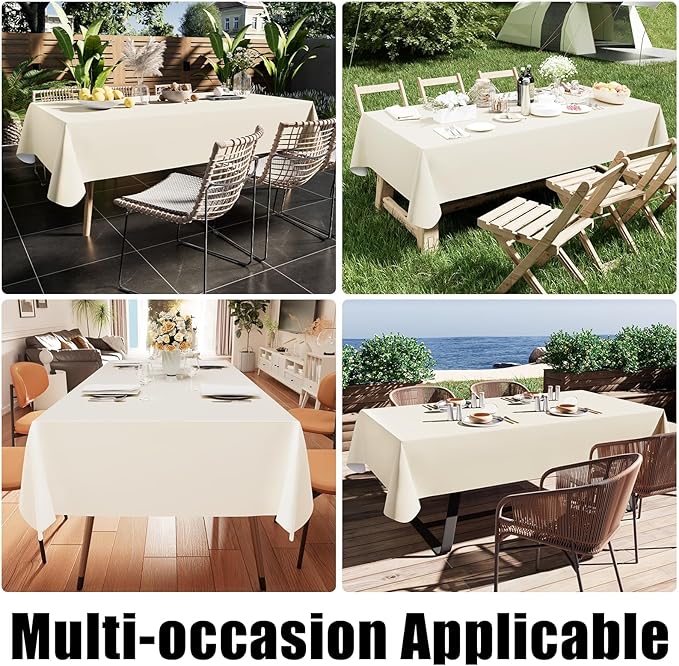 Smiry Rectangle Table Cloth 60x140 Inch, Waterproof Wipeable Vinyl Tablecloths Protector, Oil Spill Proof Plastic Table Cover for Dining, Picnic, Camping, Outdoor, Beige
