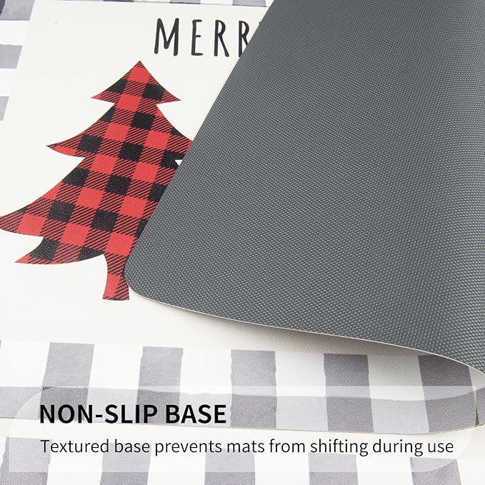 QIYI Christmas Placemats Set of 6, 12x18 Inch PU Leather Place Mats for Kitchen Dinning, Heat Resistant Anti Slip Buffalo Plaid Table Mats, Waterproof Washable Placemat Party Table Décor, Xmas Trees