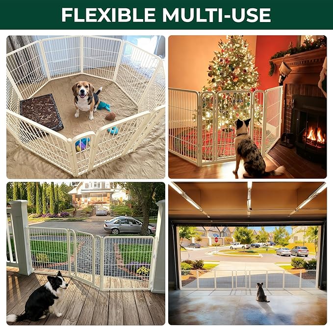 FXW Dog Gate Extra Wide Designed for Indoor Use, Adjustable Width Up to 219-inch Wide (32" H 8 Wire Panels for Small and Medium Dogs), White
