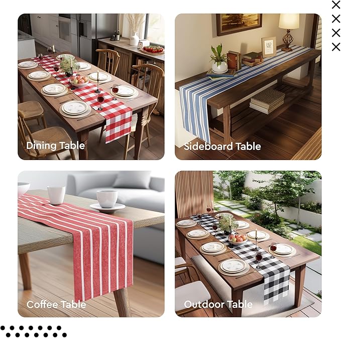 Encasa XO Cotton Dining Table Runner | Franca Beige Stripes | Size 13x104 in - Machine Washable & Durable