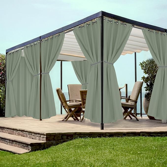 HolidayIdeas Grommet Outdoor Curtains for Patio Waterproof 8 Pcs All Weather Balcony Outside Curtain Drapes for Apartments, Gazebo, Pergolas, Porch, 54x84 Inch, Sage Green