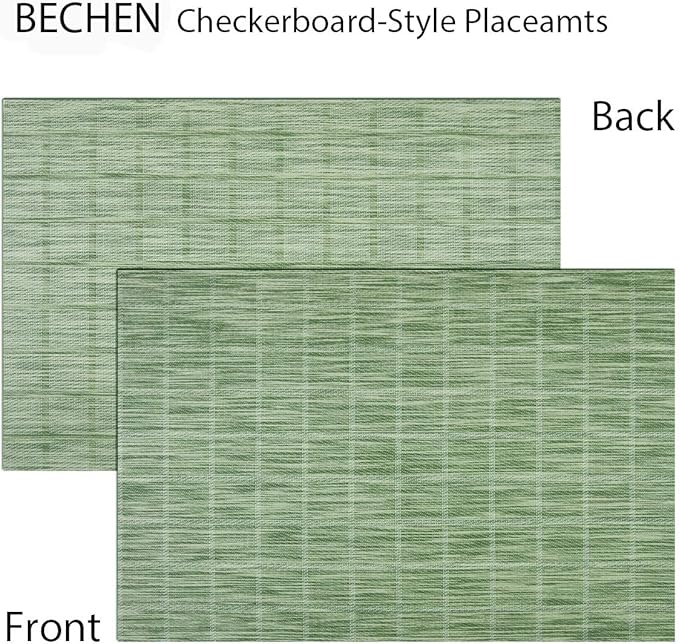 Woven Placemats Set of 6 Vinyl Heat-Resistant Table Mats Washable Kitchen Placemats for Dining Room (Grass Green)