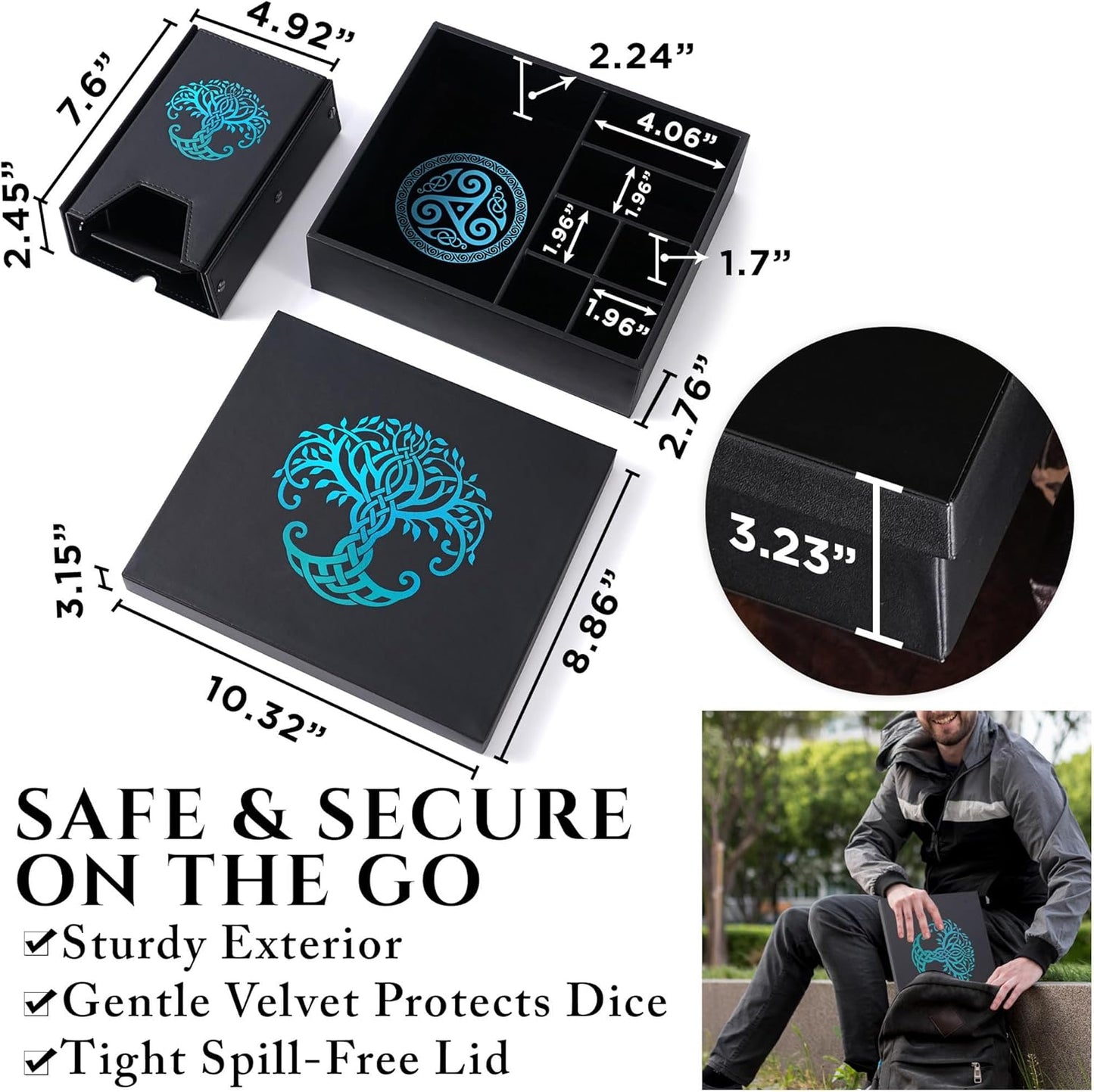 Dice Tray and Dice Tower for DND and RPG - All-in-One Game Roamer Tray & Large Tower for Random Rolls - Stores Your Sets, Mini's and More Compatible with D&D (Blue Tree)