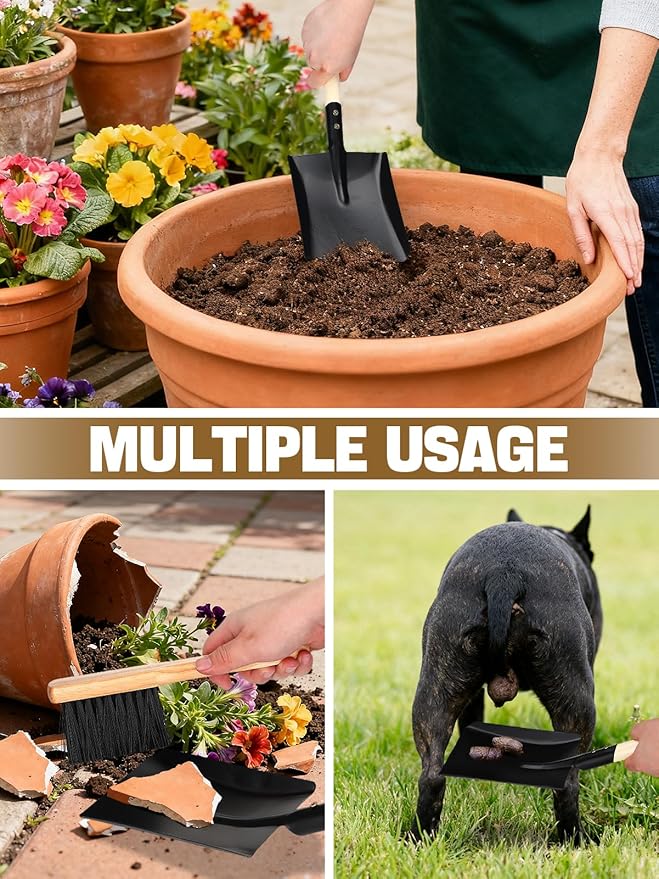 Fireplace Ash Shovel and Brush Set- Upgraded Metal Coal Shovel and Hearth Brush Set Large Fireplace Tools, Fire Pit Accessories for Fireplace Wood Stove Hearth Cleaning
