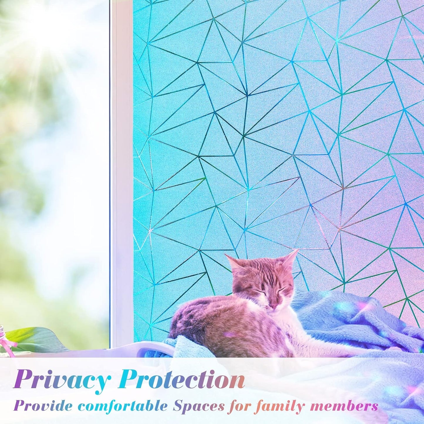 Coavas Rainbow Window Privacy Film, Frosted Glass Static Cling, Decorative for Bathroom Door, UV Blocking Window Cling, Non-Adhesive Vinyl Sticker, Day and Night Windows Tint for Home,23.6x118.1 inch