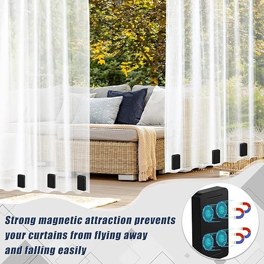 32 Pcs Outdoor Curtain Weights, 16 Pairs Upgrade to Heavier Magnetic Drapery Weights, Plastic Wrapped Waterproof Curtain Magnets for Home Decor, Outside Curtain, Tablecloth, Shower Curtains