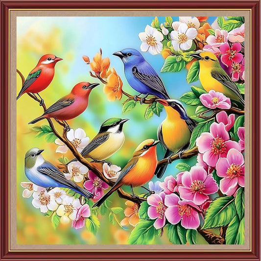 DMCXART Counted Cross Stitch Kits for Adults Needlepoint Kits Unprinted Cross Stitching Embroidery Kit 11CT Cross Stitch Supplies-Flower Bird Family 18x18 inch