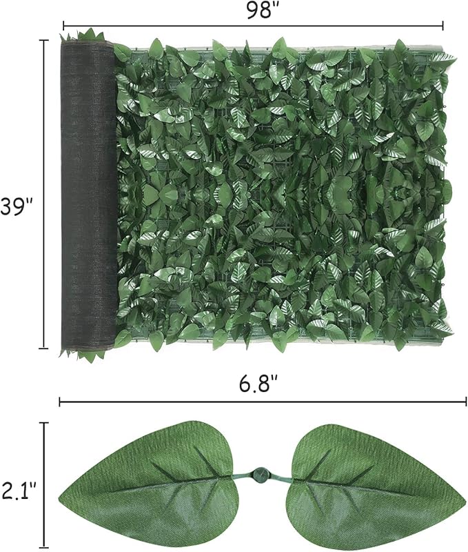 Ogrmar 98x39 inch Artificial Leaves Privacy Fence Screen Artificial Hedges Fence Outdoor Decorative Faux Ivy Fencing Panel Vine Privacy Fence Wall Screen