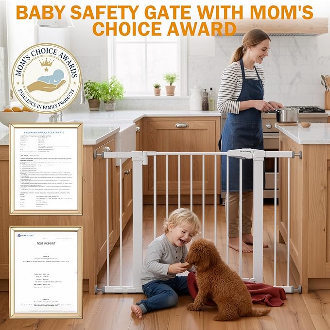 Baby Gate for Stairs, 29.7-43" Auto Close Dog Gate for Doorways & Hallways, Pressure Mounted Pet Gate with Walk Thru Door, Easy Install Safety Gate for Children & Pets, No Drilling, Dual-Lock Design