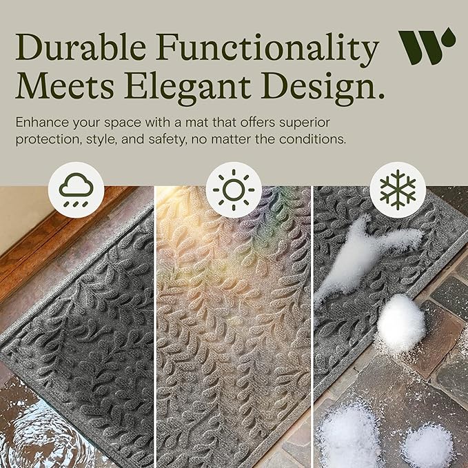 WaterHog Indoor/Outdoor Door Mat, 2' x 5', Made in USA, Durable & Skid-Resistant Front Door Rug, Decorative, Water-Trapping & Heavy-Duty Entryway Mat for Your Home, Boxwood Collection, Medium Grey