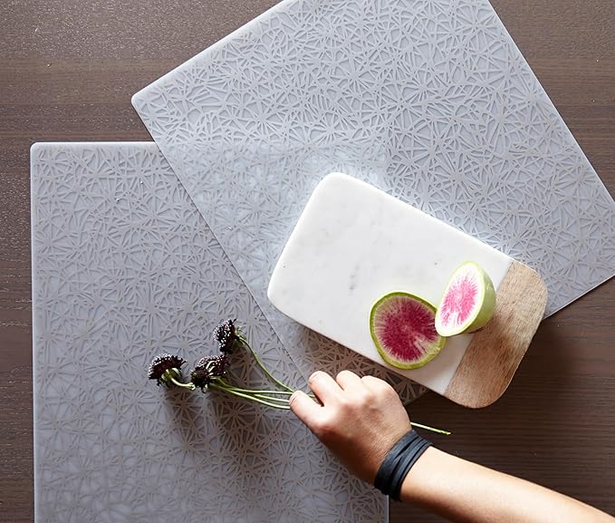 modern-twist 14" x 16" Silicone Rectangular Placemat, BPA, PVC-Free Table Mat, Dishwasher Safe, Twine Print in Silver, Pack of 1
