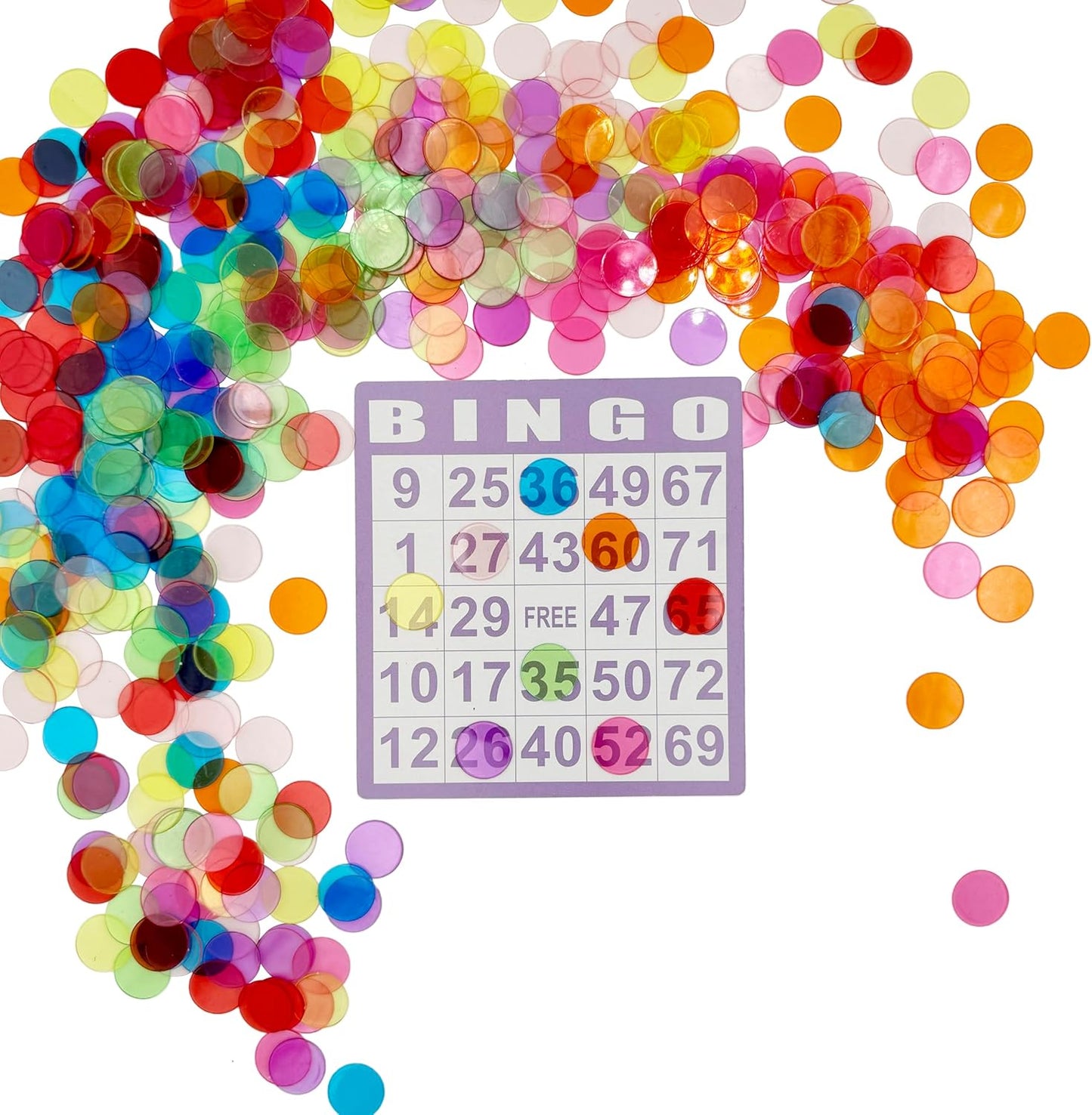 500 Pcs of 3/4 inch Transparent 8 Color Clear Bingo Counting Chips Plastic Markers for Bingo Games, Math Counters,Classroom,Fun Family Game Night, Large Group Games