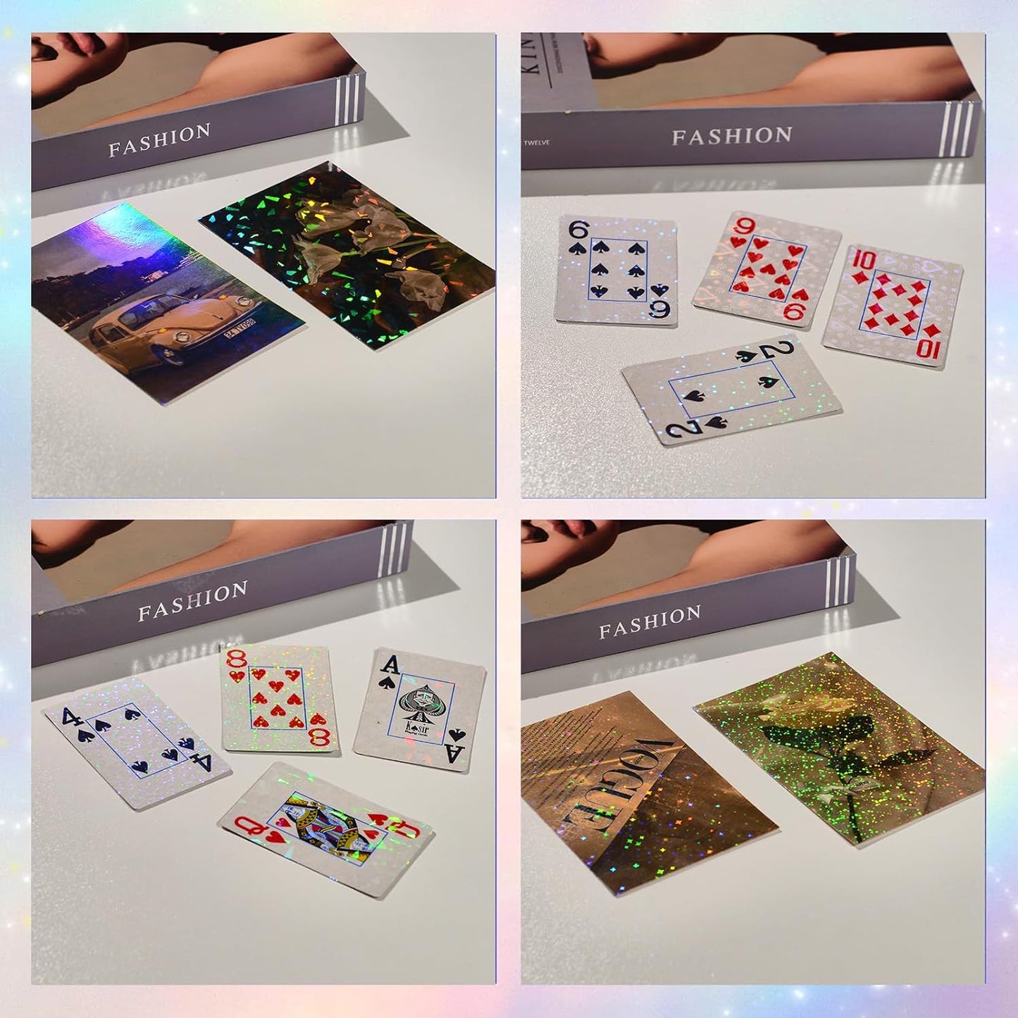 36 Sheets Holographic Sticker Paper, Clear Vinyl Lamination Sticker Film Self Adhesive, Transparent Overlay Laminate Sticker Paper Waterproof-Gem/Dots/Sand Star/Rainbow/Star/Heart, 8.5x11 Inch