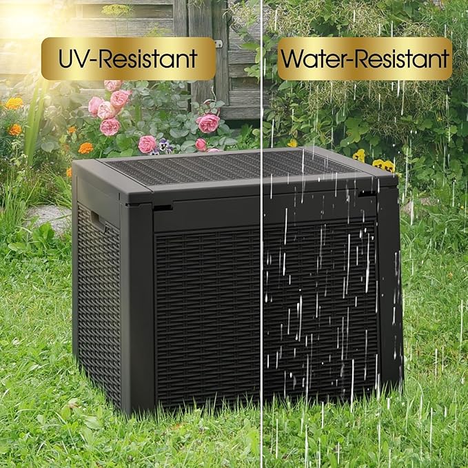 32 * 2 Gallon Outdoor storage deck Box Waterproof ，garden tool,backyard cushion,poolside storage,Small delivery boxes for outside,Two Boxes/set (Rattan Black
