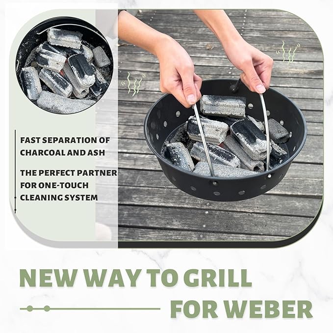 Charcoal Ash Basket Airflow for MiniMax Small,Medium Big Size Green Egg Weber Kettle Carbon Steel Fire Bowl with Handles Kamado Joe Jr,Grill Rust Resistant Enamel Coated Ash Cleanup Basket