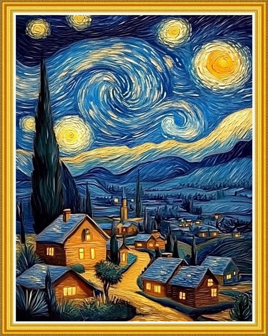 Hopeart Stamped Cross Stitch Kits for Beginner Embroidery Kits for Beginners Adults DIY 11CT Cross Stitch Patterns Needlepoint Kits Crossstitching Kits-Van Gogh Starry Sky Home 16x20 inch