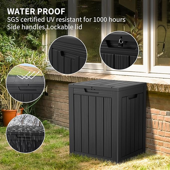 Two 28 Gallon Outdoor Storage Box, Resin Deck Boxes Waterproof, Indoor Outdoor Bin for Package Delivery, Patio Cushions, Gardening Tools, Lockable, UV Resistant