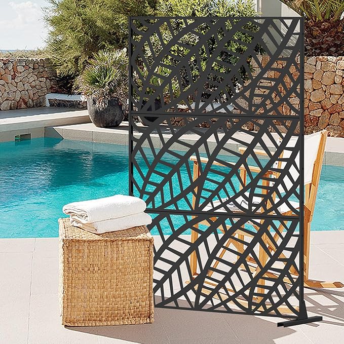 Domi Metal Privacy Screen, Freestanding Outdoor Indoor Divider, Decorative Privacy Screen Panels for Balcony Patio Garden, Leaf-Shaped