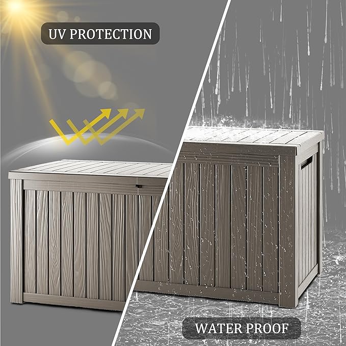 180 Gallon Resin Deck Box, Waterproof Outdoor Storage Box for Patio Furniture, Garden Tools, and Pool Accessories, Lockable UV-Resistant Storage Bin Bench Cabinet for Outside, Grey
