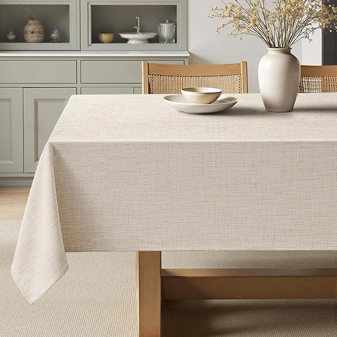 MIULEE Grayish White Linen Polyester Tablecloth 60x104 Inch Spring Rectangle Table Cloth Waterproof,Stain Resistant & Wrinkle Resistant for Dining Party Wedding