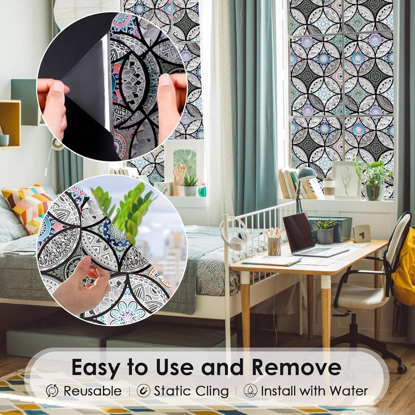 DKTIE Static Cling Decorative Window Film with Installation Tools Non Adhesive Privacy Film, Stained Glass Window Film for Bathroom Shower Door Heat Cotrol Anti UV 17.7 x 78.7 Inch