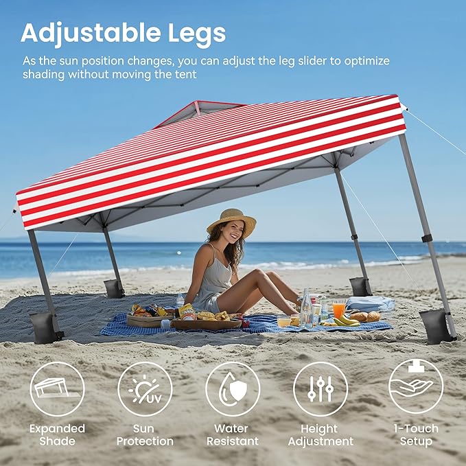 PHI VILLA 10x10 Pop Up Canopy Tent - One Push Setup, Instant Shade Tent with Vented Roof for Beach & Events - Includes Storage Bag, Sandbags, Stakes & Ropes (American Flag)
