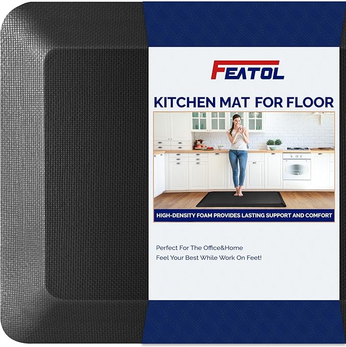 FEATOL Anti Fatigue Mat for Standing, 9/10 Extra Thick Ergonomic Standing Desk Mat, Comfort & Durable Memory Foam Standing Mat at Home,Office All Day (24" x 70", Black, 1PC)