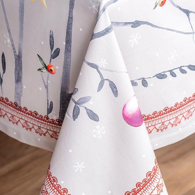 Maison d' Hermine Table Cloth Rectangle Table 100% Cotton 54 x 72 Inches Fall Tablecloth Reusable Everyday Use for Thanksgiving Christmas Decorations Dining Farmhouse Party (Fairy Christmas)