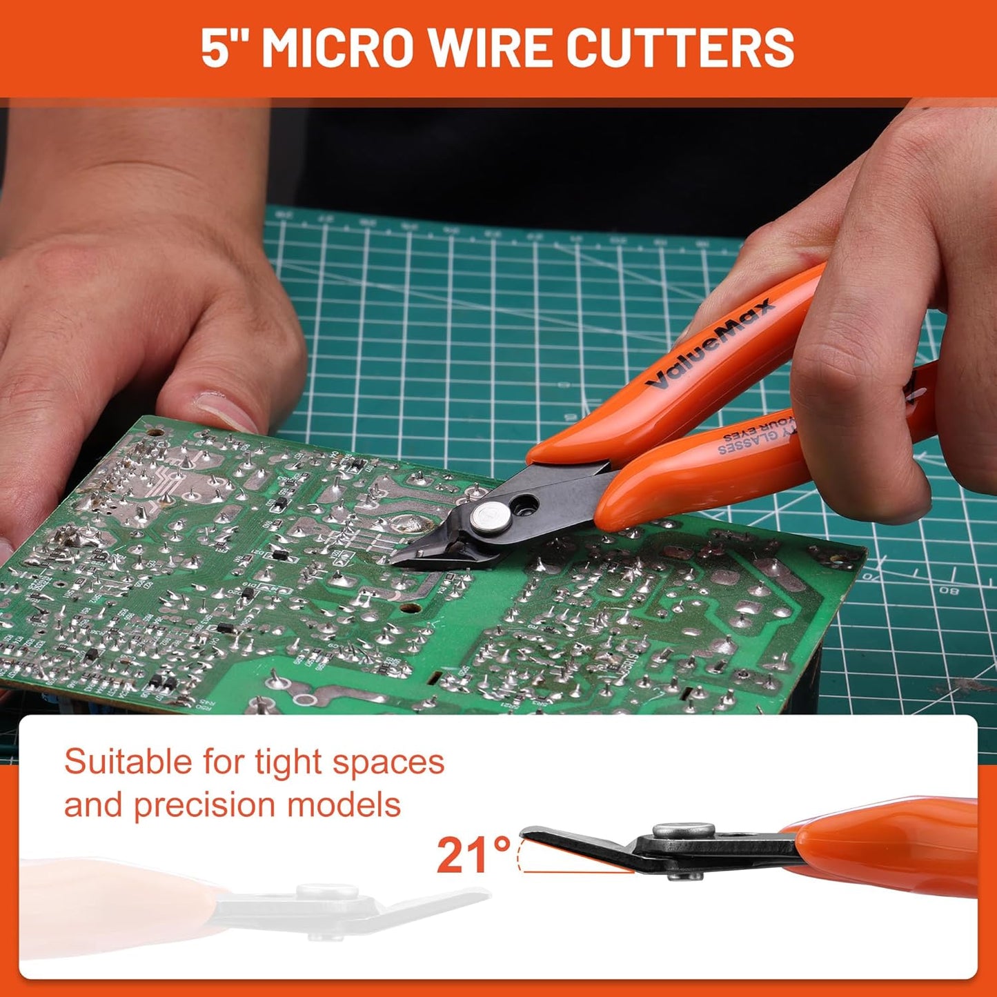 ValueMax Flush Cutters 6 Pack, 5" Micro Precision Side Cutter Pliers Spring-loaded, Small Diagonal Cutters for Jewelry Making, Electronics, Zip Ties, Model Craft