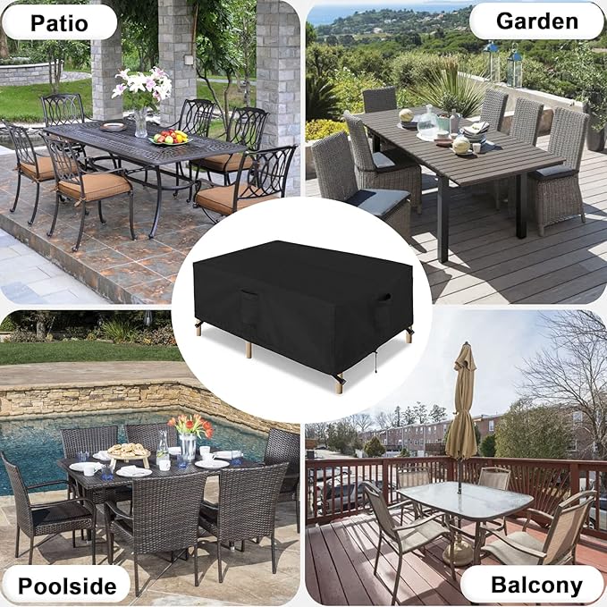 OutdoorLines Outdoor Waterproof Patio Table Furniture Set Covers - Rectangle Couch Sectional Cover Outside Weatherproof Patio Furniture Covering for Deck, Lawn and Backyard 110"L x 84"W x 28"H, Black