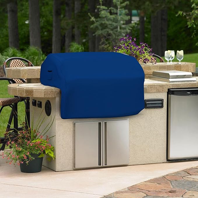 Covers & all Built-in Outdoor Grill Cover, Durable Heavy Duty 18 Oz Waterproof Cover Tuff Material with Air Pocket & Elastic for Snug Fit (32" W x 26" D x 24" H inches, Blue)