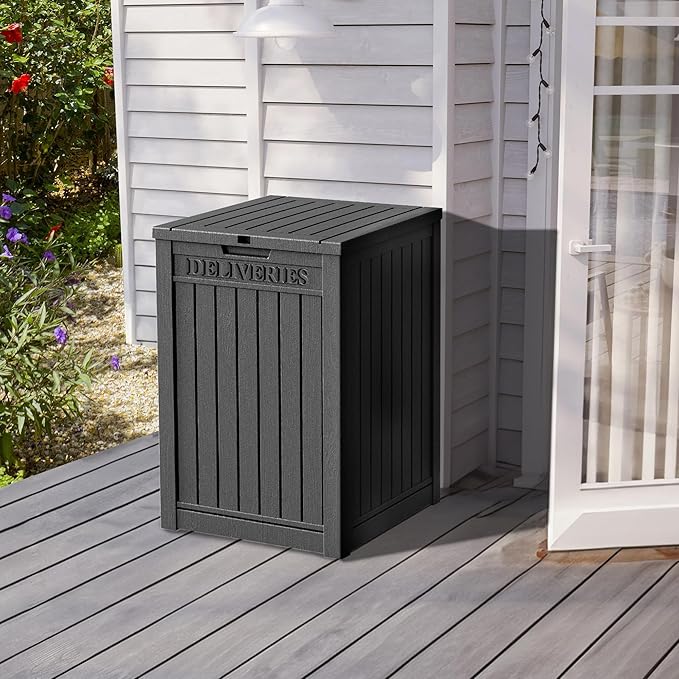 55 Gallon Outdoor Storage Box, Waterproof Resin Deck Box for Patio, Pool, and Garden, Lockable Bin for Cushions, Tools, and Accessories, UV-Resistant, Black