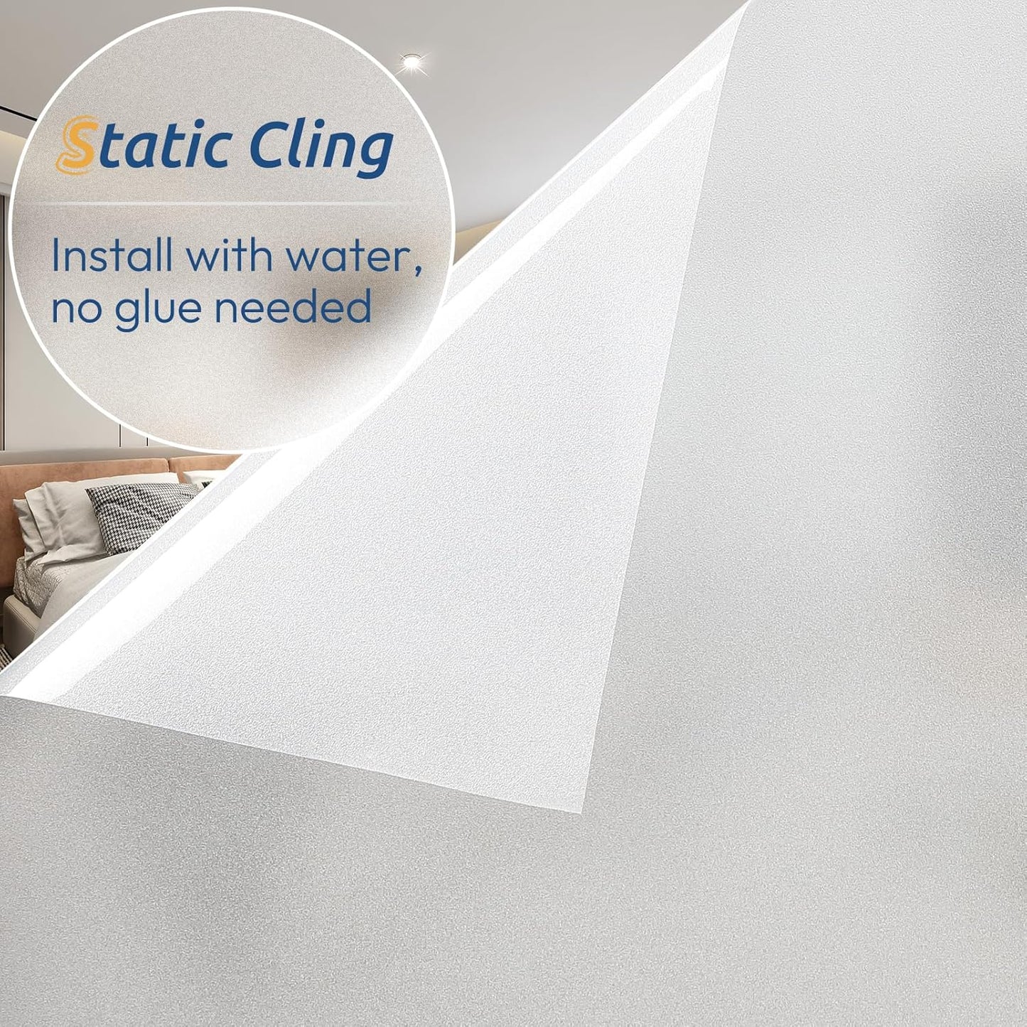 rabbitgoo Window Privacy Film, Frosted Glass Window Clings, Static Cling UV Heat Blocking Door Stickers for Home Bathroom, Removable Indoor Decal Coverings Day and Night, Pure, 35.4 x 118.1 Inches