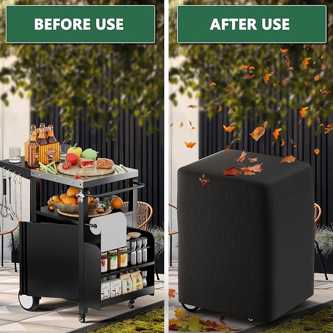 ROOMTEC Outdoor Grill Cart with Storage,Movable Modular BBQ Cart,Waterproof Patio Kitchen Island with Hooks and Spice Rack,Bar Patio Kitchen Island Prep Stand Cabinet with Cover