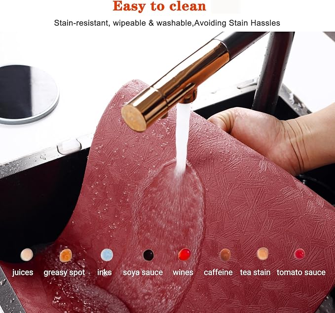 Vinyl Placemats Set of 12 Heat Resistant Easy Clean Non-Slip Place Mats for Dining Table. Faux Leather Waterproof Stain Resistant Wipeable Washable PVC Table Mats(12, Red)