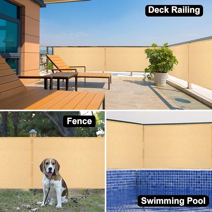 Eden's Decor Balcony Privacy Screen Beige 3'x 33' Cover Mesh Windscreen Weather-Resistant UV Protection for Backyard Deck, Patio, Balcony, Pool, Porch, Fence, Railing, Gardening