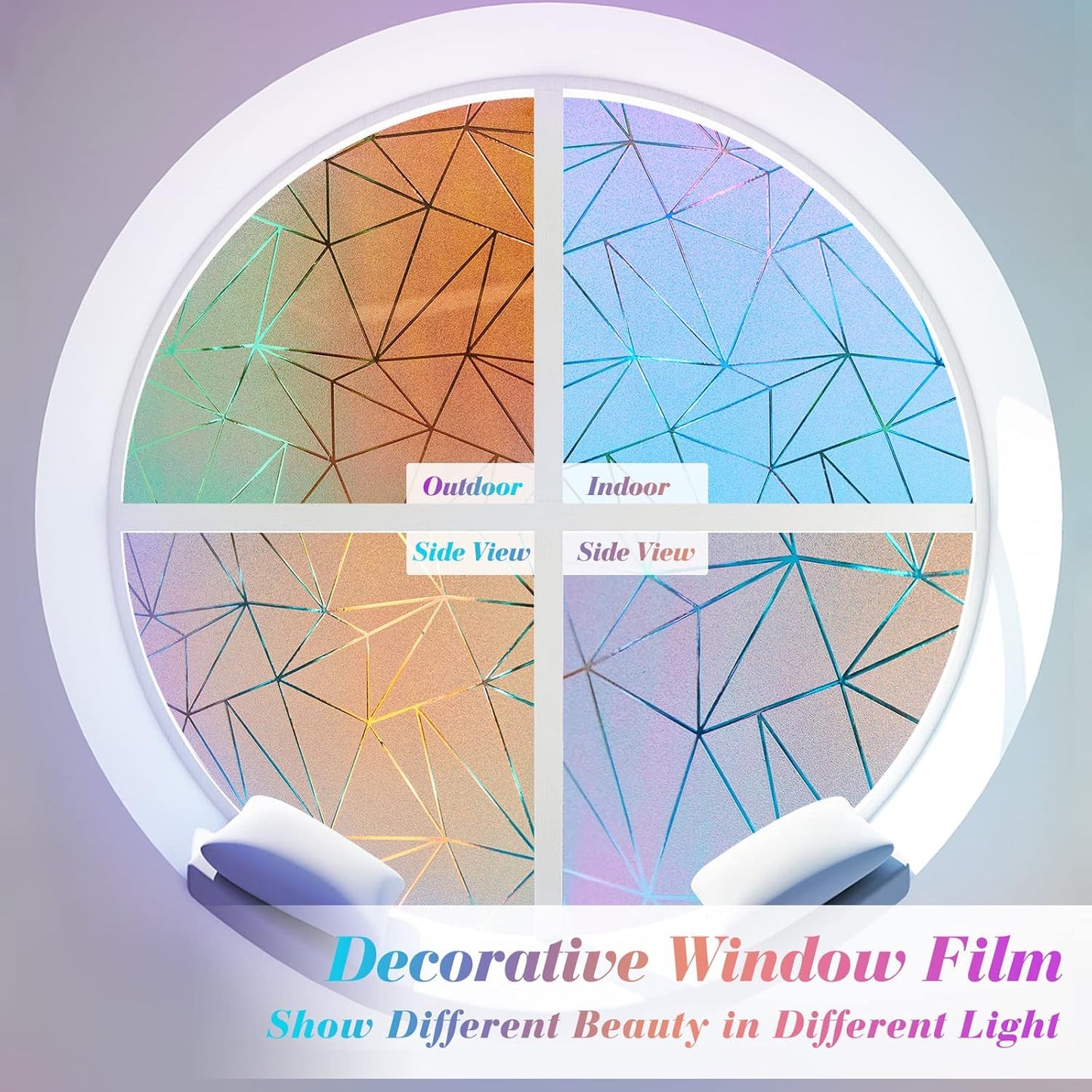 Coavas Rainbow Window Privacy Film, Frosted Glass Static Cling, Decorative Bathroom Door Cling, UV Blocking Day and Night Window Tint, Non-Adhesive Vinyl Sticker, 23.6x78.7 inches