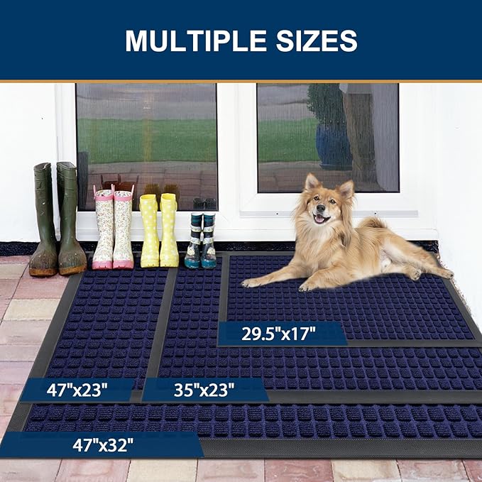 Smiry Front Door Mat Outside Entrance, Heavy Duty Natural Rubber Doormat, Non Slip, Trap Dirt and Moisture, Easy Clean, Low Profile Welcome Floor Mats for Indoor Outdoor Entry, 70x46.5 Inch, Navy Blue