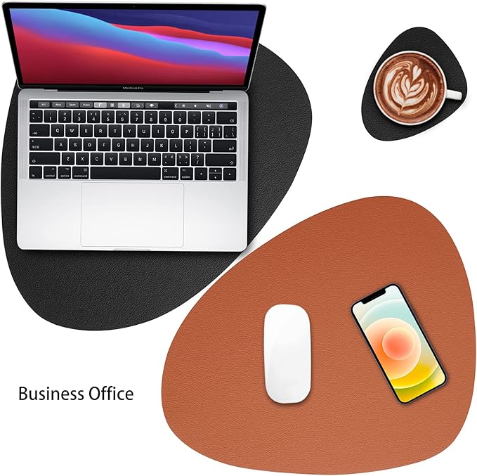 Myir JUN Placemats, Dual-Sided Placemats Waterproof Faux Leather Placemats Set of 6 Place Mats and Coasters Non-Slip Washable Table Mats for Dining Table (Black Brown, Set of 6)