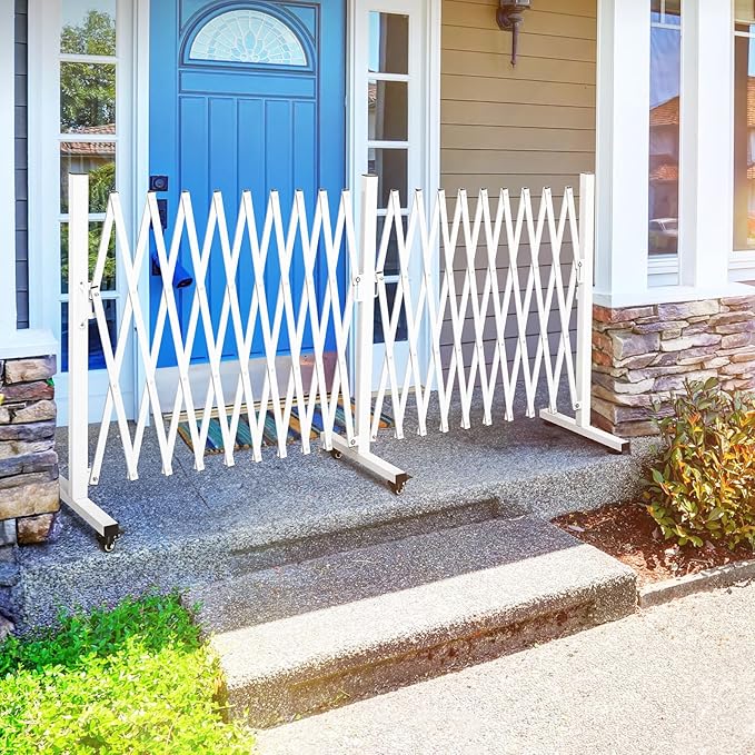 TECSPACE Aluminum Expandable Garden Fence, Portable Barricade Gate with Casters, Expansion Size 201×15.2×40.6 inches, Adjustable Flexible Fence Mobile Barricade Safety Barrier