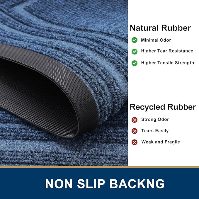Buganda Front Door Mat Indoor Outdoor Entrance, Non-Slip Natural Rubber Doormats, Easy Clean, Low Profile, Dirt Trapper Entryway Floor Mats for Outside, Garages and Patios, 29.5x17, Light Blue
